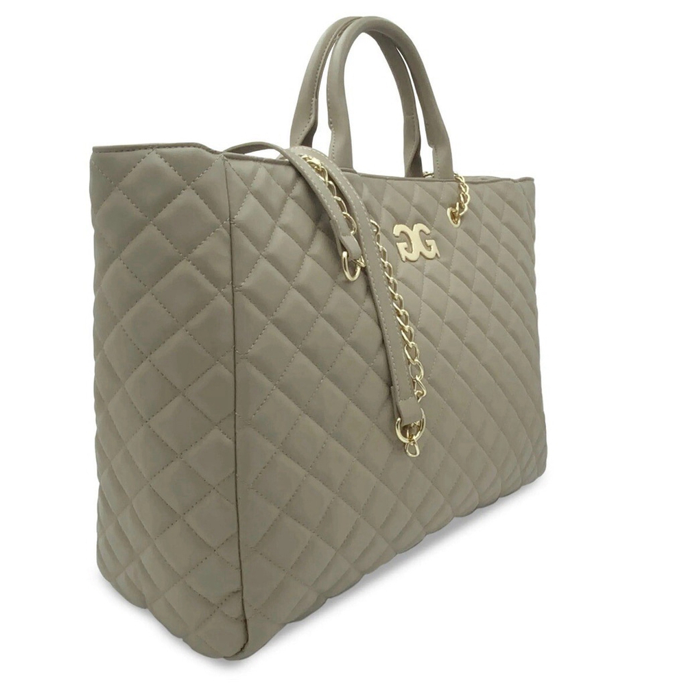 Gilda Paris Lrg Quilted Tote Travel Bag W/Luggage Handle Slot•NWT•Taupe•MSRP$199